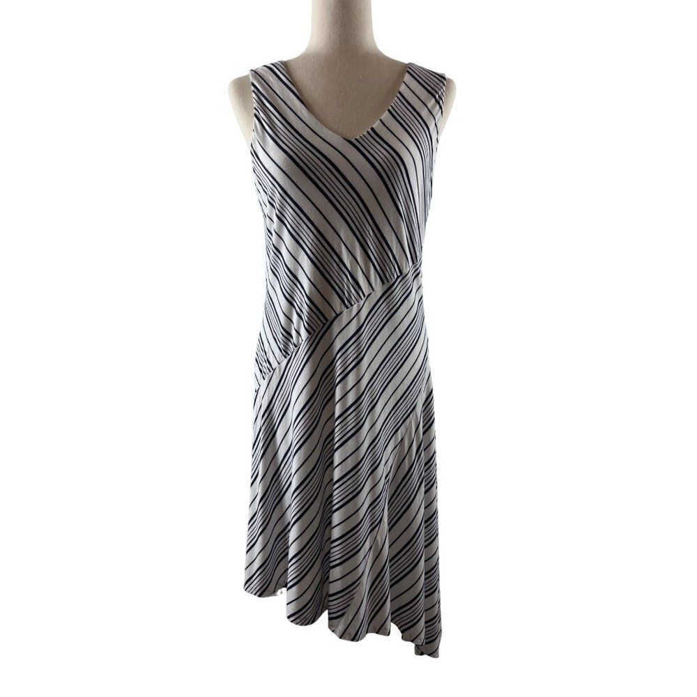 Soma Asymmetrical Hem Midi Dress Stocking Stripe Medium Navy White Rayon Stretch